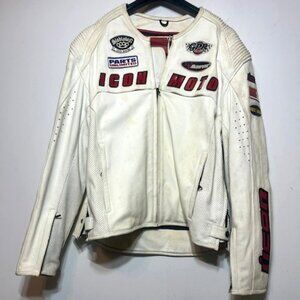 Icon Moto Automag Hero White Cowhide Motorcycle Jacket READ Sz XL